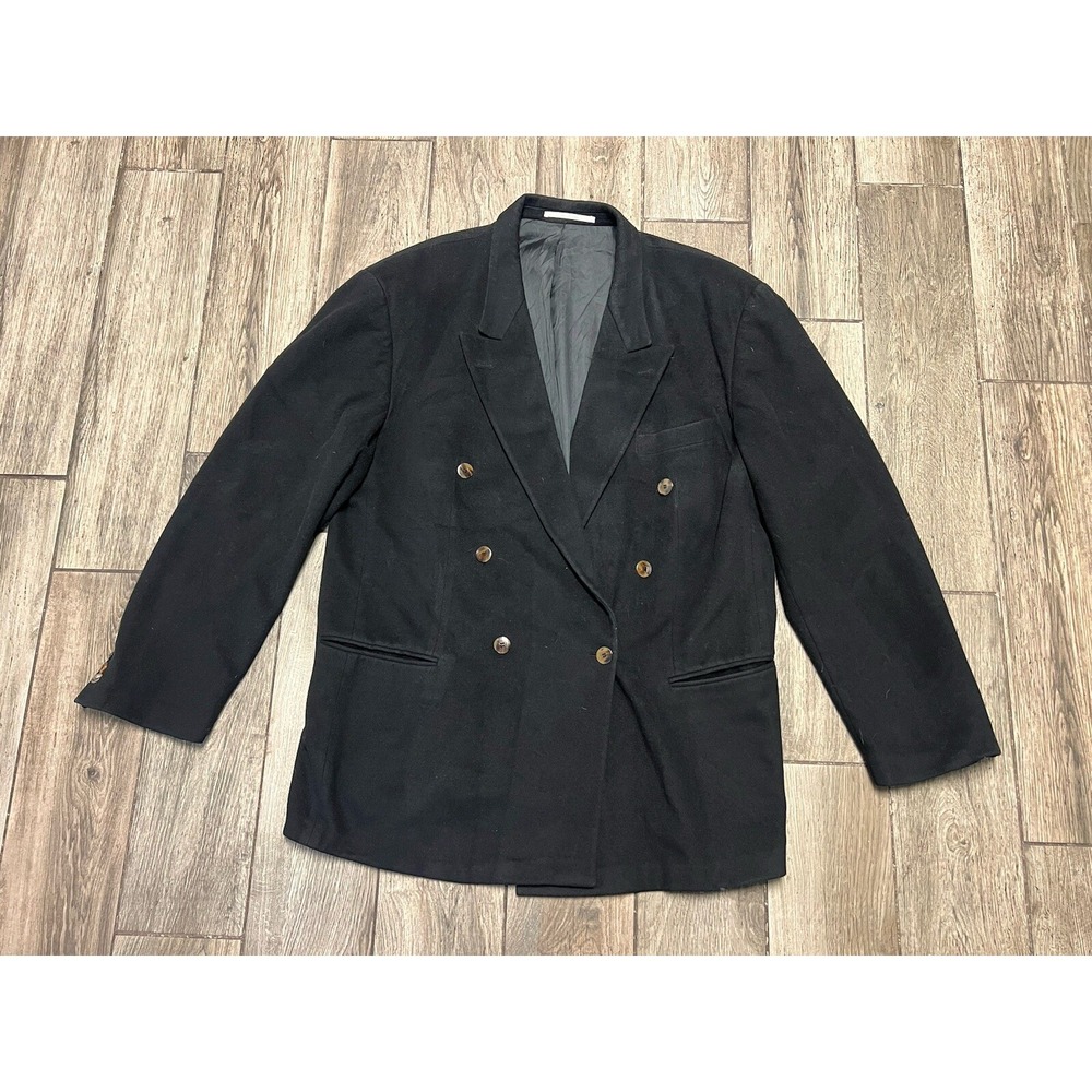 Hugo Boss Men's Black Double Breasted Wool Cashmere Blazer 46L Made In Germany